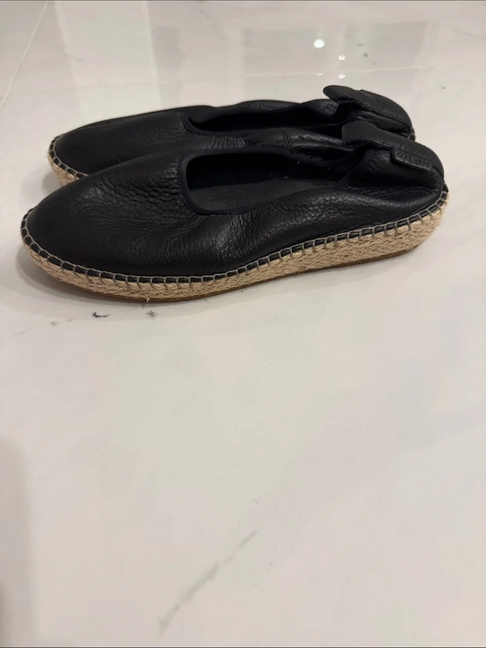 Cole Haan Black Leather Espadrille Slip-Ons